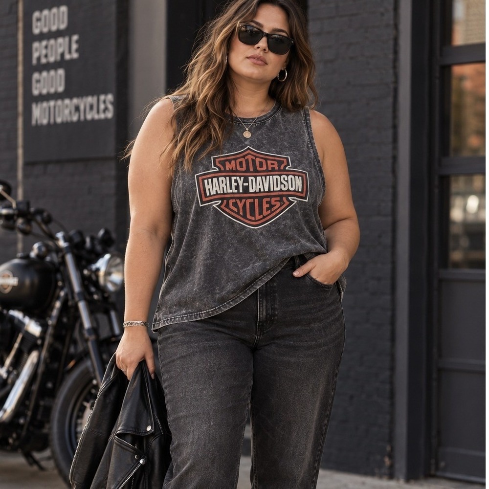 Harley Davidson Tank Top Womens 2XL Gray Acid Wash Muscle Tee Biker Grunge